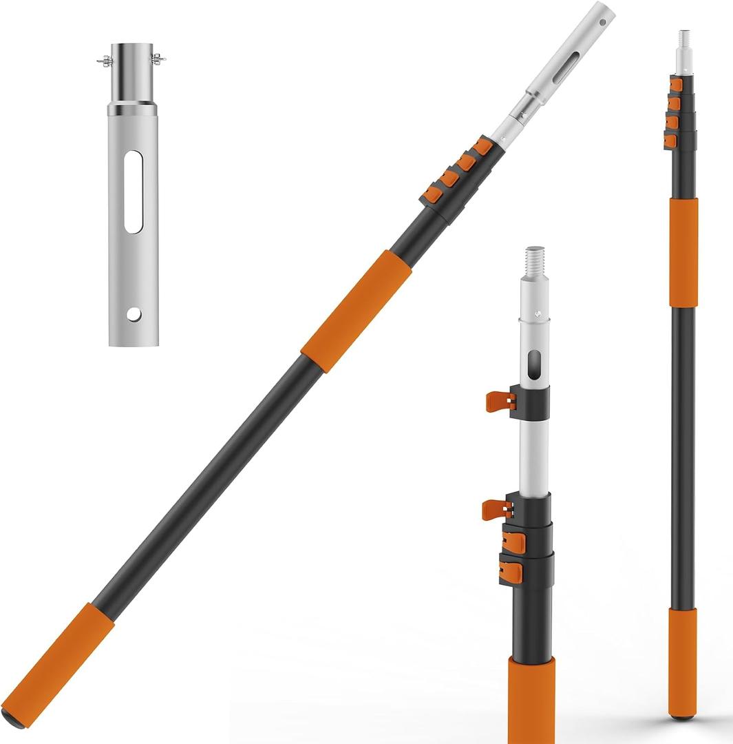 Buyplus Pool Pole - Upgraded 16 Foot Telescopic Extendable Swimming Pool Pole with 4-16FT Aluminium Heavy Duty Extension Pole for Skimmer Nets, Rakes, Brushes and Vacuum Heads, Universal 1.25", Orange