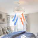 20" White Fandelier Ceiling Fans with Lights and Remote, White Boho Ceiling Fan Chandelier, Caged Fabric with 6 Speeds for Bedroom, Living Room, Nursery