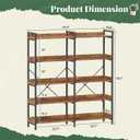 Huuger 5 Tier Bookshelf, Display Bookshelf with 10 Open Shelves and Raised Baffle, 47.2 Inch Straight Wide Bookcase with Metal Frame and Wooden Board, Adjustable Feet, Rustic Brown