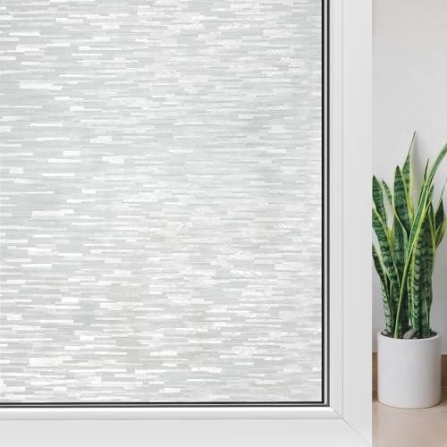 Haton Window Privacy Film, White Stripe Non-Adhesive, 17.5" x 157.4"