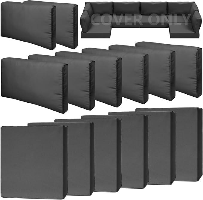 14 Piece Outdoor Patio Waterproof Cushion Covers, Fits 6-Seat Wicker Rattan Sectional Couch Chair Furniture Cover Replacement Set - Fade-Resistant Patio Cushion Covers with Zipper, 27*27*4 in