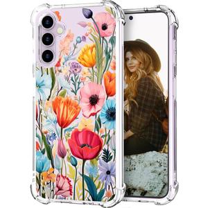 Hungo Compatible for Samsung Galaxy S23+ Plus Case, Thin Slim Cute Girly Skin Cases Protector with Airbag Bumper for Women Girls (Clear Blooming Wild Flowers)