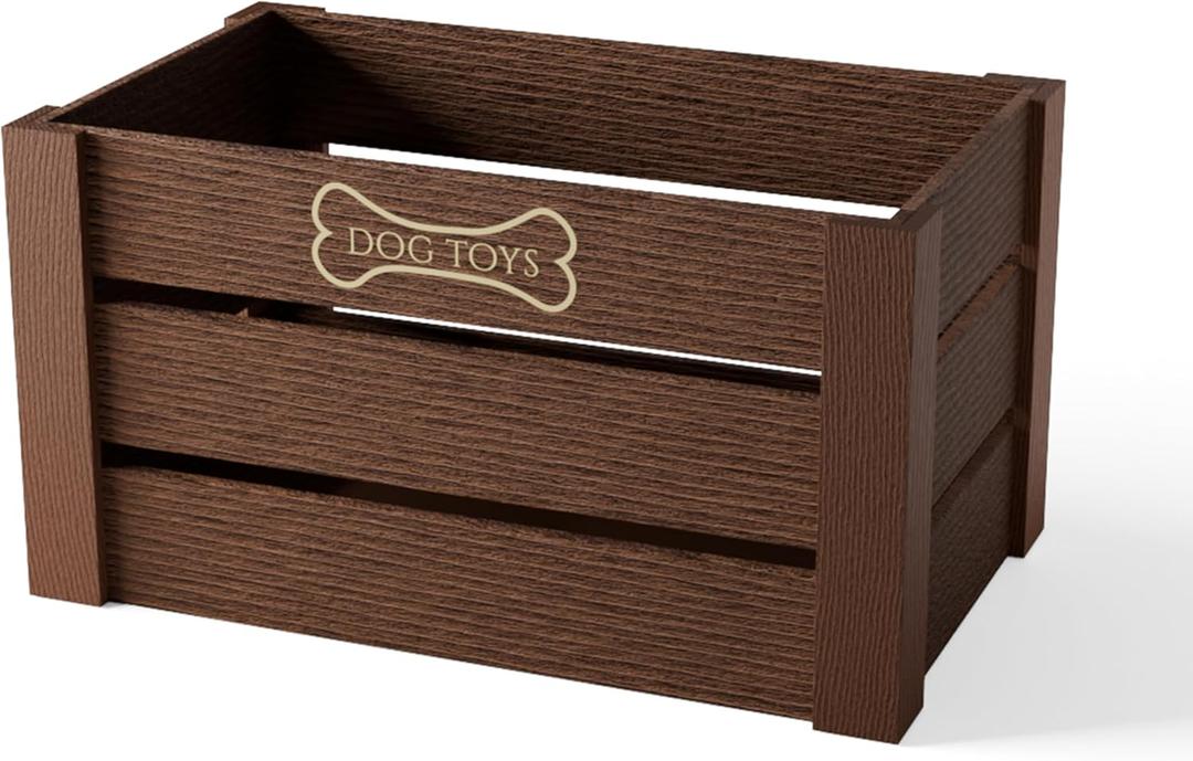 Hope Haven Wooden Dog Toy Bin  Chew-Resistant Toy Storage Box  Large Capacity Basket for all Pet Accessories  Heavy Duty, Pet-Safe Design for Organizing Dog Toys, Leashes, Treats, and More