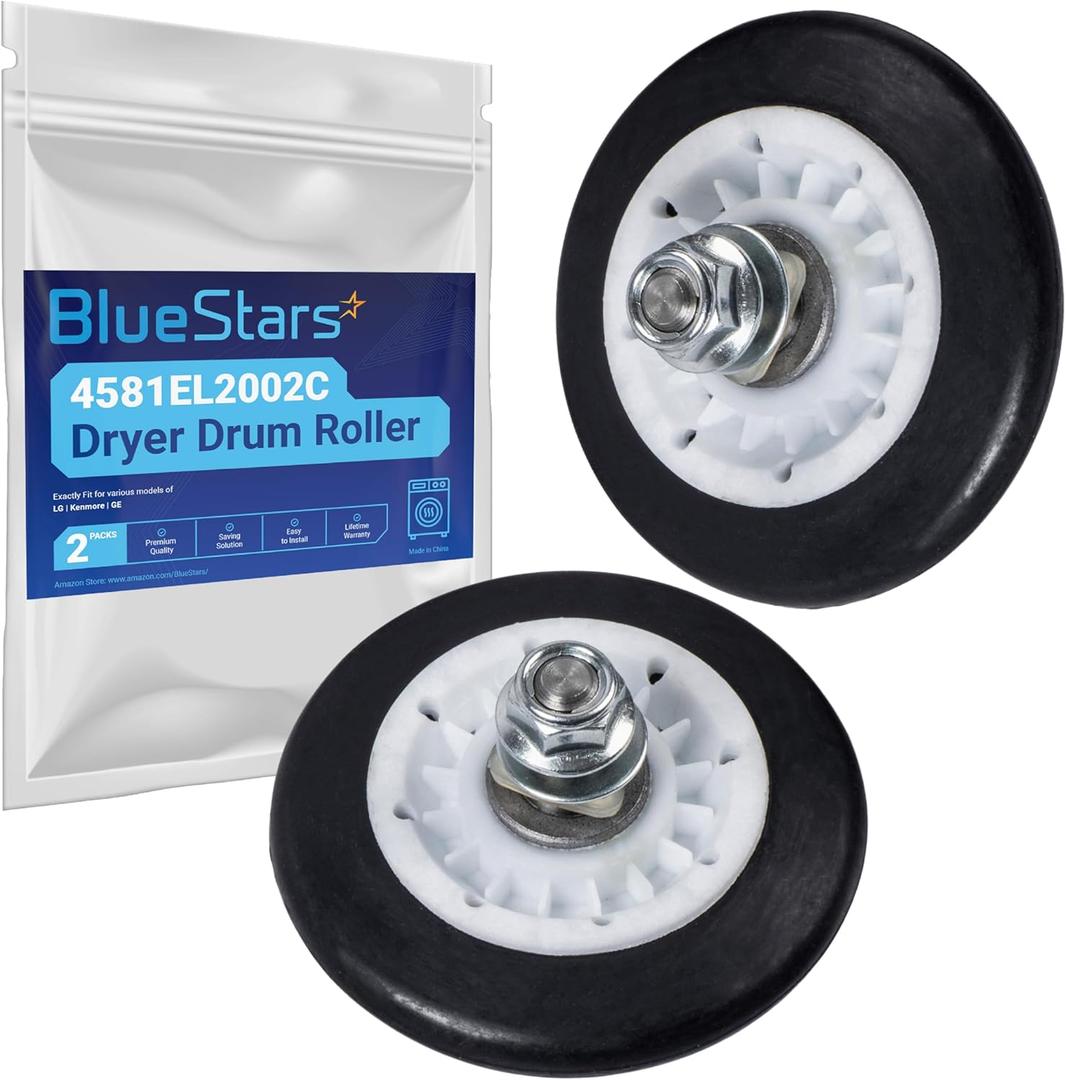 BlueStars 4581EL2002C Dryer Drum Roller Assembly Part - Compatible with L.G Kenmore Dryers - Replaces 2701044 4581EL2002A 4581EL2002B 4581EL2002D PS8260240 - PACK OF 2