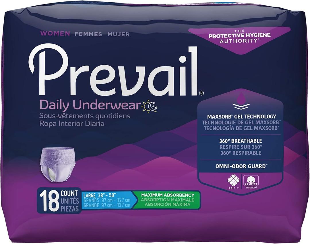 Prevail Maximum Absorbency Incontinence Underwear for Women, Large, 18 Count Prevail Maximum Absorbency Incontinence Underwear for Women, Large, 18 Count