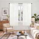 YoungsTex Linen Semi Sheer Curtains 63 Inch Length for Living Room Windows, Ivory White Light Filtering Drapes with Rod Pocket Back Tab Natural Textured for Bedroom, 52 X 63 Inch
