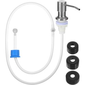 Yolev Kitchen Sink Soap Dispenser Pump Kit Stainless Steel Sink Soap Dispenser Extension Tube Kit with 47" Extension Tube Three Lids for Kitchen Sink Most Soap Bottles No Need to Refill
