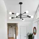 HHR Black Sputnik Light Fixture, 8-Light Modern Dining Room Chandelier, Height Adjustable Chandeliers for Kitchen Island Over Table, Mid Century Ceiling Lighting Fixture
