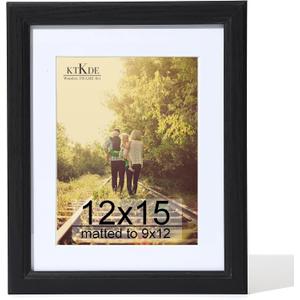 KTKDE 12x15 Picture Frame,Display Pictures 9 x12 with Mat or 12x15 Without, Tempered Glass,15 by 12 Black Wooden Frame Wall Gallery Poster Frame best gift