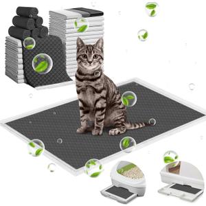 ELEGX 100 Pcs Charcoal Cat Pee Pads Refills 16.9"x11.4" for Tidy Cat Breeze Litter System, Odor-Control Super Absorbency,Leak-Proof,Quick-Dry