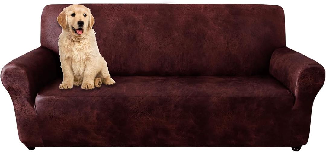 molasofa Sofa Covers for Home Dcor,Soft 3 Cushion Couch Covers for Sofa Covers Leather-Like Spandex,1-Piece Couch Cover for Dogs/Cats/Kids(Sofa, Burgundy)