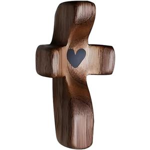 Cross My Heart/Encouragement Gift Wooden Pocket Stress Fidget Cross Wood Christian Religious Gift (Black 1 Pcs)