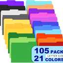TUXIYA 105 Pack Colored File Folders,21 Colors File Folders Letter Size Manilla Folders 8.5 x 11,1/3 Cut Tab Filing Folders for Office School Business Documents Files Paper