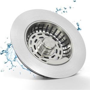 Semour 3 in 1 Kitchen Sink Drain Strainer, 304 Stainless Steel Kitchen Sink Stopper, Pop Up Kitchen Sink Strainer, Fast Drainage Anti-Clogging Sink Plug for US Standard 3-1/2 Inch Drain