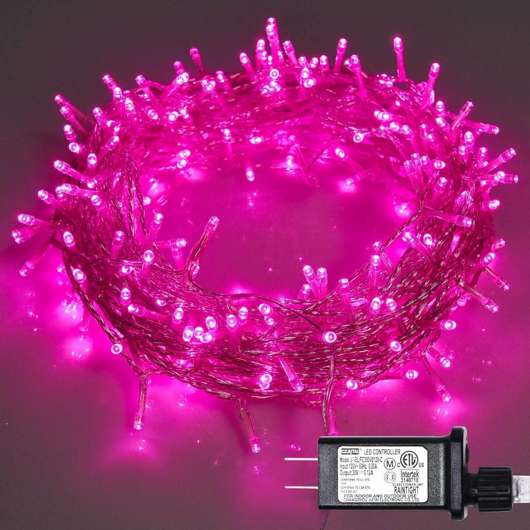 ILLUMINEW Pink String Lights Outdoor Valentines Day Decorations, 8 Modes Fairy Christmas Lights Plug in for Bedroom Tree Outsides Decor (Pink, 100Led)