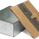 Red Co. 10.25" x 8" Country Rustic Galvanized Metal Decorative Storage Box with Wooden Lid