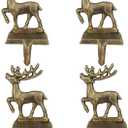 4Pcs Stocking Holders, Reindeer Pattern Metal Mantel Hooks, Anti-Slip Heavy Duty Solid Cast Iron Mantle Hangers Xmas Decor for Fireplace Holiday Indoor Decoration