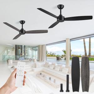 ZMISHIBO 2 Pack 52 Inch Outdoor Ceiling Fans with Remote, Black Ceiling Fan No light with Quiet Reversible DC Motor, 6 Speeds, 3 Blade Modern Ceiling Fans for Patio Living Room Bedroom Indoor