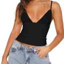 REORIA Lace Tops for Women Sexy V Neck Sleeveless Double Lined Going Out Tank Y2K Fashion Crop Top 2025 Trendy (Medium, Black)