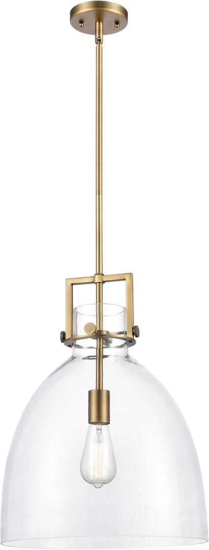 INNOVATIONS LIGHTING Newton Bell - 1 Light 14" Stem Hung Pendant - Brushed Brass Finish - Clear Shade