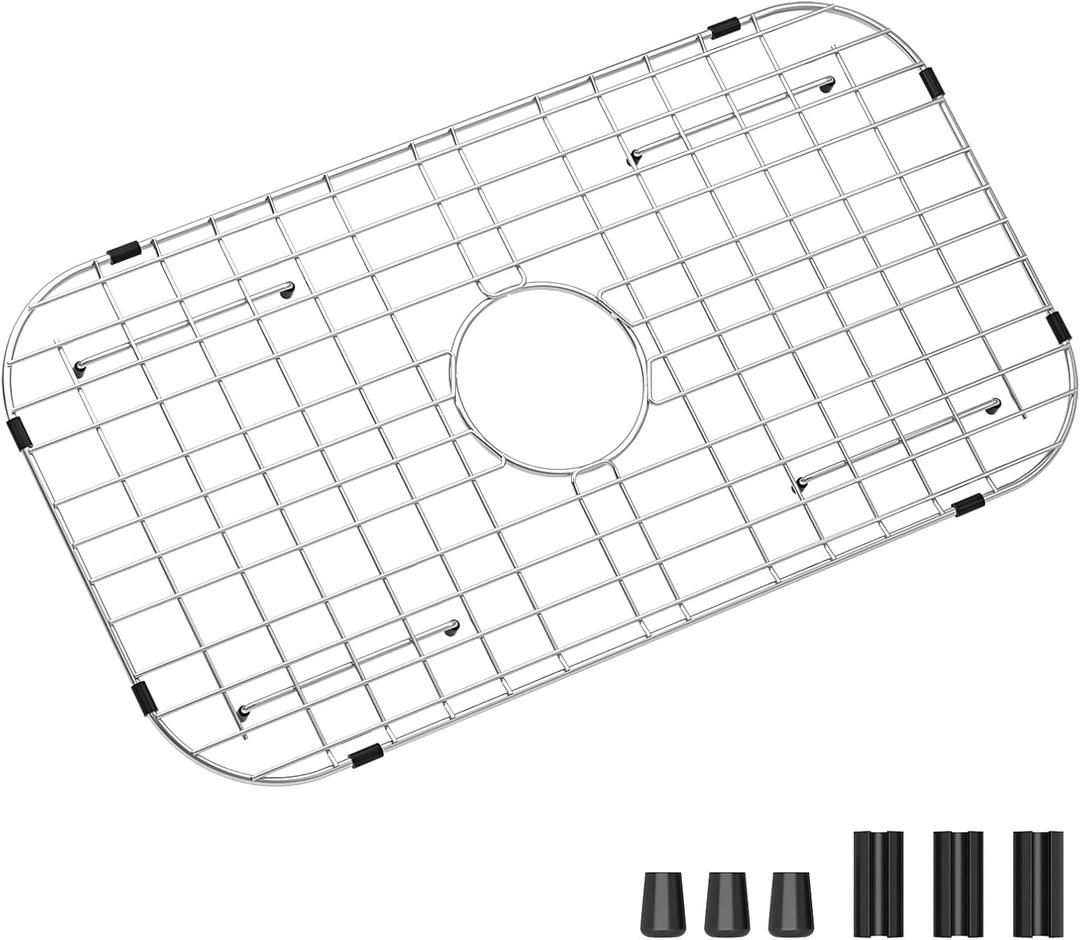 Protector Grid 26-1/16" x 14-1/16", Centered Drain with Corner Radius 3-1/2", Stainless Steel Material for Kitchen Sink Centered Drain with Corner Radius
