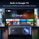3000 ANSI Google TV Smart Projector - 4K Projector with WiFi and Bluetooth, 20W HiFi Speakers Outdoor Movie Proyector, Auto Focus & Keystone Projector for Home Theater Indoor
