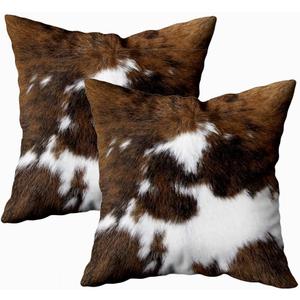 TOMWISH Pack of 2 Throw Pillow Covers Christmas Cowhide Printing Western 18x18 Pillow Cover,Decorative Throw Pillows Cushion Covers for Home Living Room Sofa Bedroom