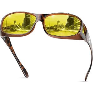 Suoso Night Driving Glasses Fit Over Eyeglasses for Men Women, Polarized Anti Glare Night Vision Glasses HD Yellow Lens