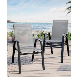 Outdoor Stackable Dining Chairs Set of 4, High-Back Patio Stacking Chairs, Patio Chairs with Textilene Farbic & Metal Frame for Lawn Backyard Deck Garden,Grey