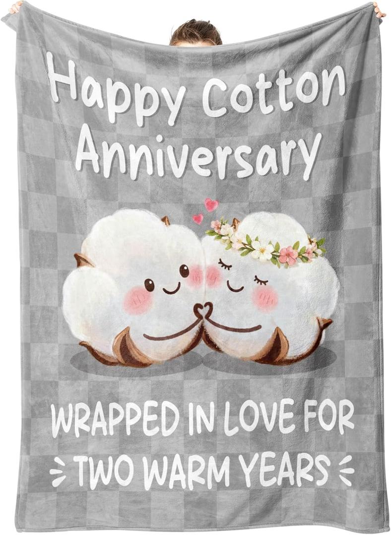 2 Year Anniversary Blanket Gifts for Him Her - Couple Blanket, 2nd Cotton Anniversary Wedding Gifts for Men Women Husband Wife Couple, Happy Cotton Second Year Marriage I Love You Gift for Him Her