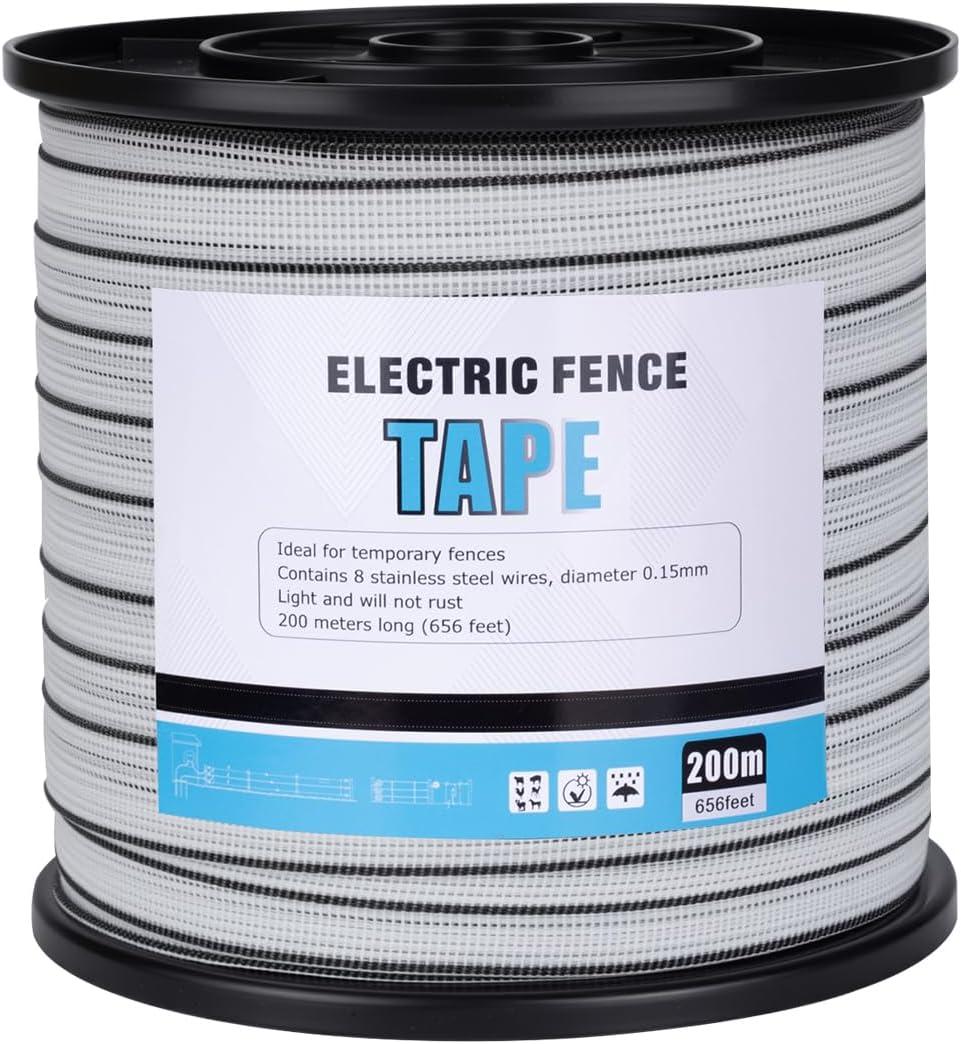 Electric Fence Polytape with 8 Conductors, 1 Inch Width 656 Feet 200 Meter Portable Horse Fencing Polytape - UV, Rust and Corrosion Resistant Whtie