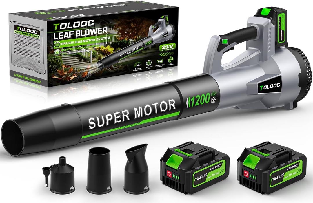 Leaf Blower Cordless, 735 CFM Brushless Electric Blower with 2 X 5.0Ah Battery, 6 Speed Levels, 3 Extension Tubes, Lightweight Battery Leaf Blower for Lawn Care,Garden,Yard,Patio Leaves