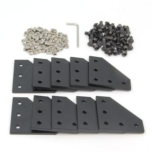 10PCS/Set Corner Bracket Plate with 50PCS M5x8mm Screws and 50PCS M5 T Nuts, 5-Hole Tee Outside Joining Plate for 2020 Series Aluminum Profile 3D Printer Frame (Black L-10 with Screw)