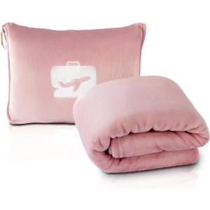 EverSnug Travel Blanket and Pillow - Ultra-Soft, Compact & Lightweight, 65x40 Inches, with Carry Case, Luggage Sleeve & Backpack Clip for Airplane Comfort (
Light Pink
)