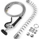 Spray Valve with 45" Flexible Stainless Steel Hose & Pre-Rinse Overhead Spring, Commercial Faucet Flexible Hose with Spray Head Replacement Kit for Commercial Restaurant Industrial Kitchen Sink Faucet