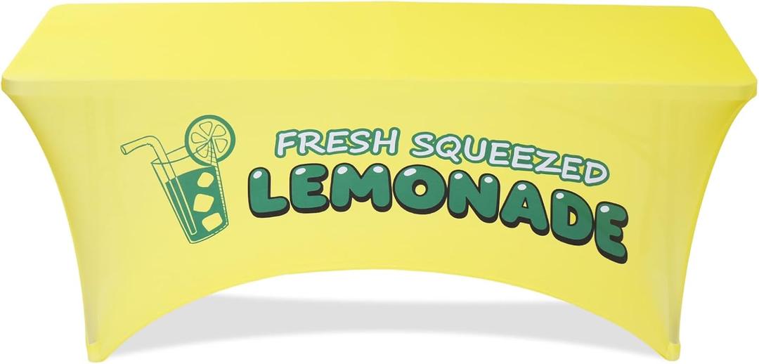 Foxtell Lemonade Stand Tablecloth, 6FT Polyester Stretch Table Cover with Fresh Squeezed Lemonade Print, Waterproof Table Cover for Lemonade Stands, Summer Parties & Farmers Markets