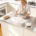304SS Extra Large Chopping Board w/Lip & Rolling Pin, Steel Cutting Board, 35.4 x 22.8 inches
