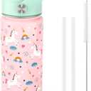 Fimibuke Kids Insulated Water Bottle, 18oz BPA FREE 18/8 Stainless Steel Kids Cup with Straw Travel Tumbler Double Wall Vacuum Leak Proof Toddler Water Bottle for School Boys Girls(1 Pack, Unicorn)