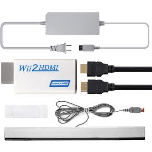 4 in 1 Wii to HDMI Adapter + Power Cord + Sensor Bar + HDMI Cable - Compatible with Nintendo Wii