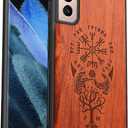 Carveit Wood Case for Samsung Galaxy A13 A14 A15 A16 4G 5G  Case [Hard Real Wood & Soft TPU] Shockproof Hybrid Protective Unique Wooden Cover Compatible with S21 Plus 5G (Viking Compass Vegvisir-Rosewood)
