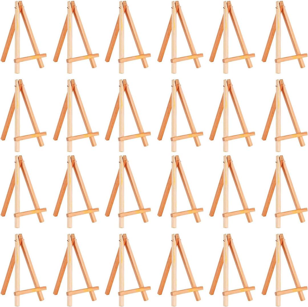 Eboot 24 Pack 6.25 Inch Mini Wood Display Easel Small Easels Wood Artist Tabletop Canvas Stand for Painting Arts Crafts Easels for Painting Arts Crafts Display Card Photo