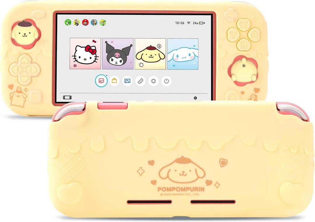 Kuitmor Switch Lite Protective Case,Soft Silicone Protective Shell,Anti-Scratch Protective Cover Case for Switch Lite with 2 Thumb Grip Caps（Yellow Pompompurin）