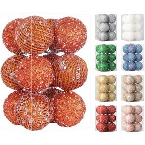 3.15" Christmas Ball Ornaments Glitter Shatterproof Christmas Tree Ornaments Sequin Xmas Hanging Balls Decorations for Wedding Party Holiday (Orange), 12 PCS