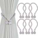 KLOGTSIND Magnetic Curtain Tiebacks, Curtain Tie Backs for Curtains 6 Pack, Wood Bead Curtain Tiebacks, Curtain Holders for Boho Bedroom Decor, Baby Nursery Decor, Farmhouse Decor (Whitewashed)