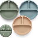 Eascrozn Toddler Plates 3 Pack, Divided Suction Plates for Baby, 100% Food Grade Silicone Baby Plates, Non-Slip, Baby Led Weaning Supplies, Microwave & Dishwasher Safe