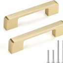 10 Pack 3-3/4 Inch Brushed Gold Cabinet Pulls Solid Zinc Alloy Gold Cabinet Handles - Brushed Brass Dresser Drawer Pulls for Kitchen Cabinet Hardware Zinc Alloy Handles
