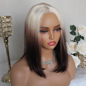 Aisom Wear And Go Glueless Wig Straight Lace Front Wigs for Women Glueless Ombre Blonde 613#Brown Color Bob 6x5 LaceWig Pre Plucked Transparent Lace 14 Synthetic Wig