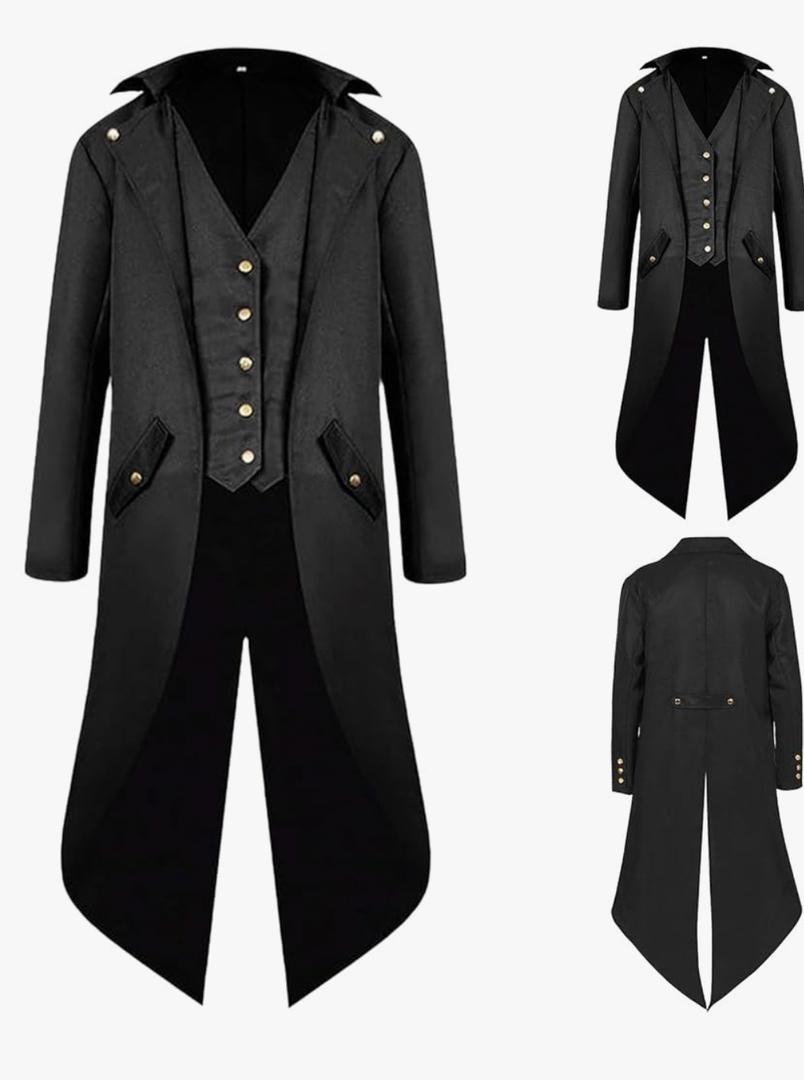 Men's Steampunk Vintage Tailcoat Jacket Gothic Medieval Coat for Halloween Costume, XXL