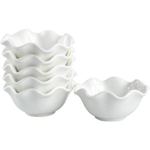 1.6 oz Porcelain Pinch Bowls, Set of 6 Wavy Small Bowls for Sauces, Dippings, Charcuterie, Condiments, Snacks