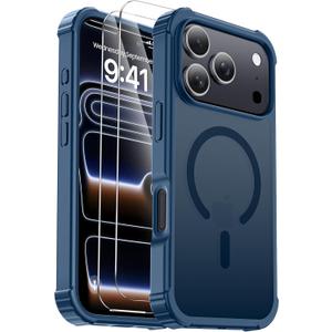 for iPhone 17 Pro Max Case [Compatible with MagSafe] [2X Screen Protectors] [Military Grade Drop Tested] Heavy Duty Magnetic Phone Case for iPhone 17 Pro Max 6.9",Deep Blue